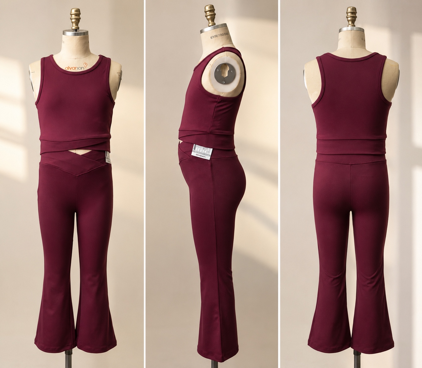 Ivy crossover-waist crop and legging set in burgundy — developed by THELYSH Atelier