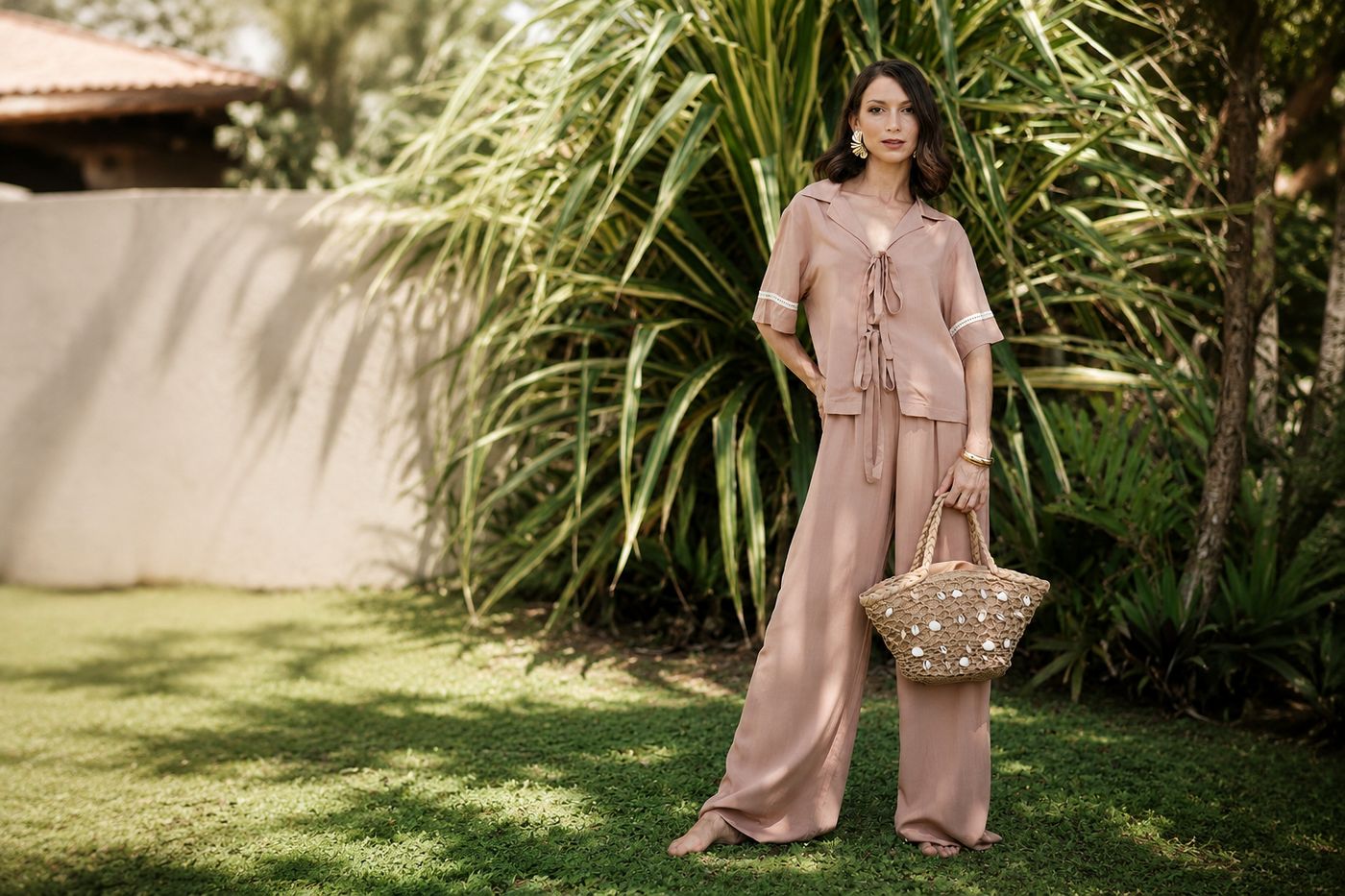 Zue two-piece set — tie-front top and wide-leg trousers, developed by THELYSH Atelier